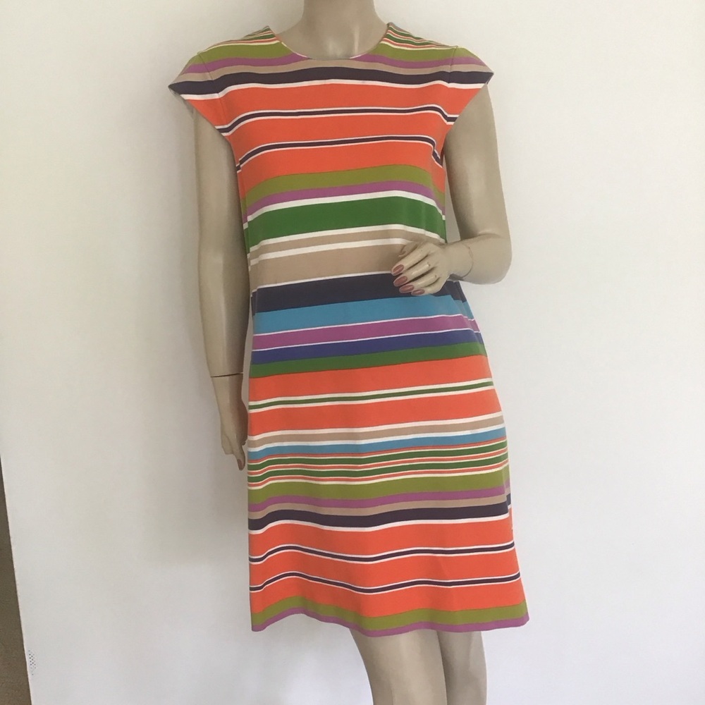 Kate Spade Nico Colorful Orange Blue Stripe Stretch Sheath Dress 6 Career‎